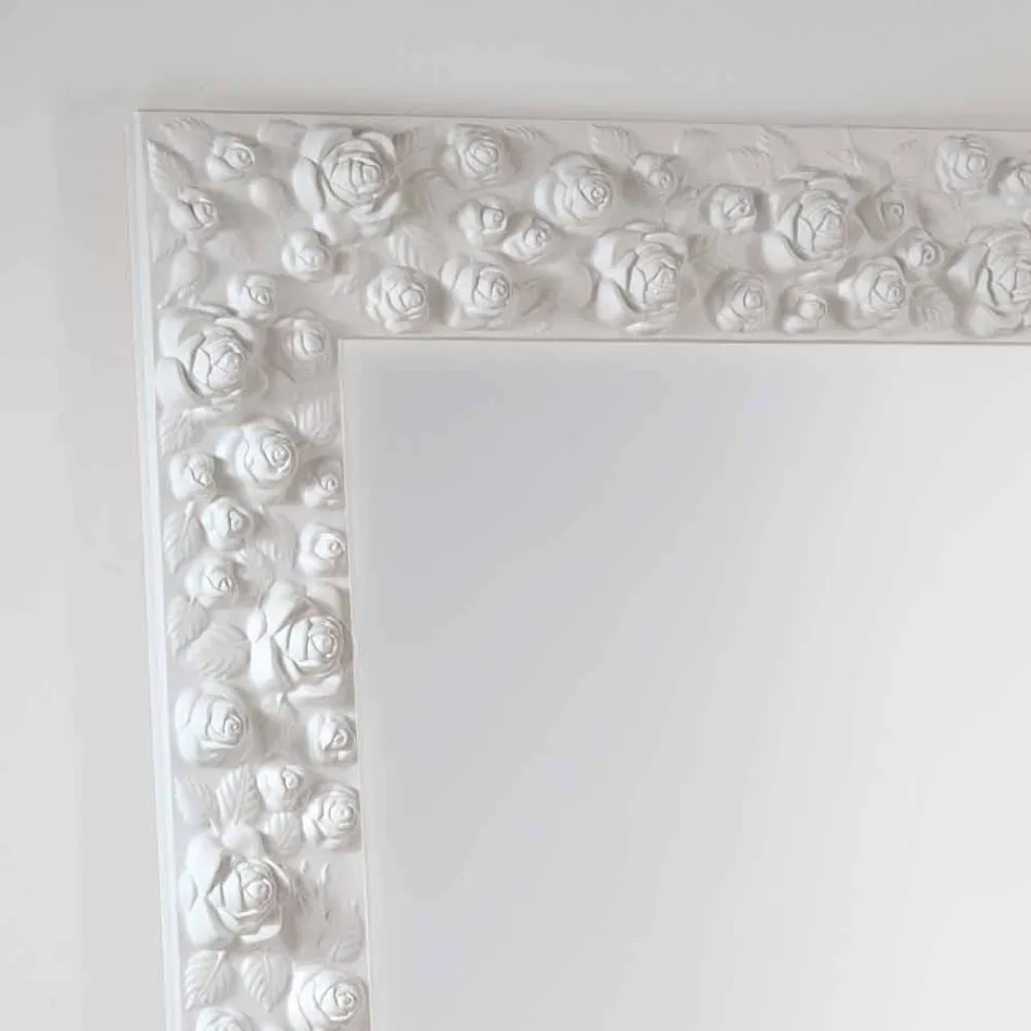 Large white floor / wall mirror with Flower wooden frame Viadurini
