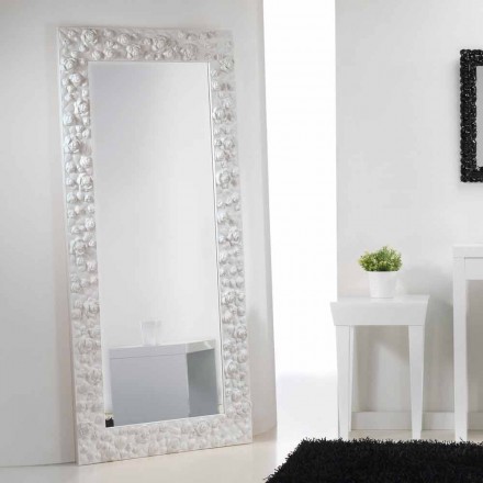 Large white floor / wall mirror with Flower wooden frame Viadurini