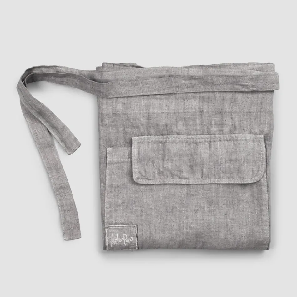 Anthracite Gray Linen Kitchen Apron Low Model with Pocket - Flick Viadurini