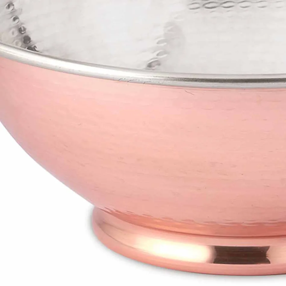 Round Design Salad Bowl in Polished Wrought Copper Made in Italy 25 cm - Daniela Viadurini