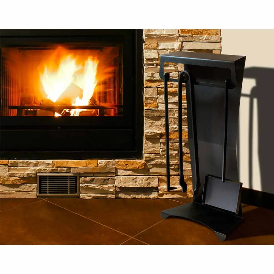 Set of 4 Made in Italy Design Steel Fireplace Tools - Chandler Viadurini