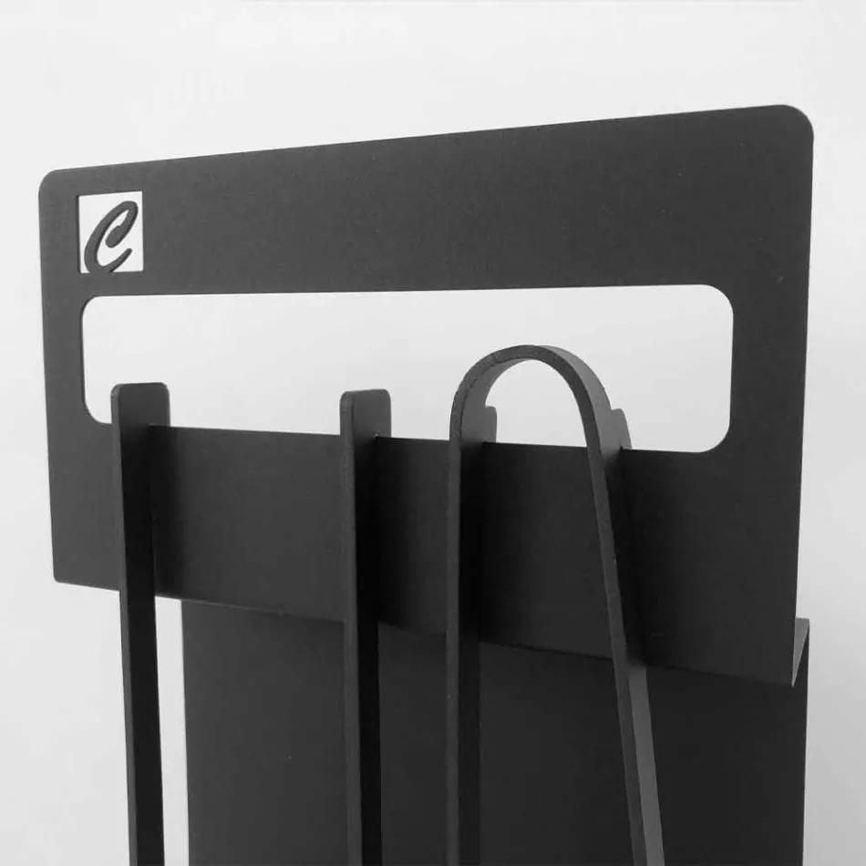 Set of Design Tools for Fireplace in Black Steel Made in Italy - Ostro Viadurini