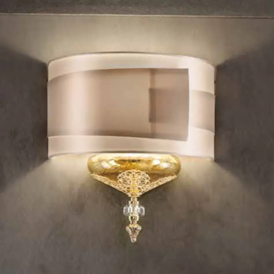 Classic Italian Artisan Glass Wall Lamp with Lampshade - Magrena Viadurini