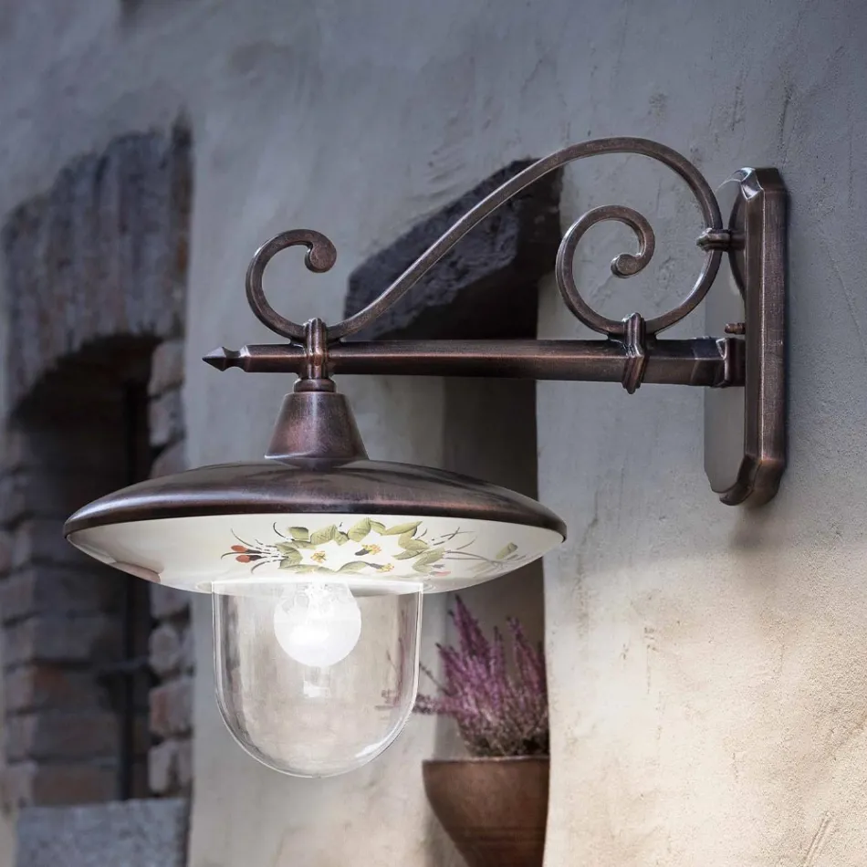 Garden Wall Lamp in Black Aluminum Hand Painted Flowers - Latin Viadurini