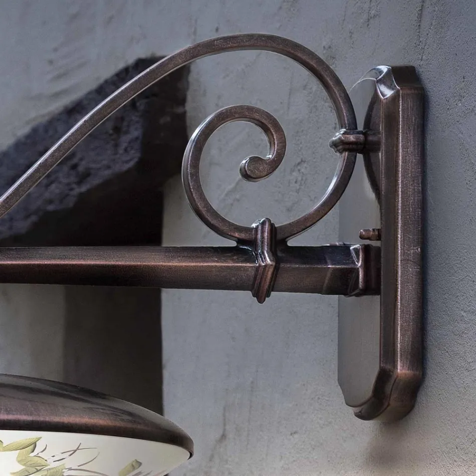 Garden Wall Lamp in Black Aluminum Hand Painted Flowers - Latin Viadurini