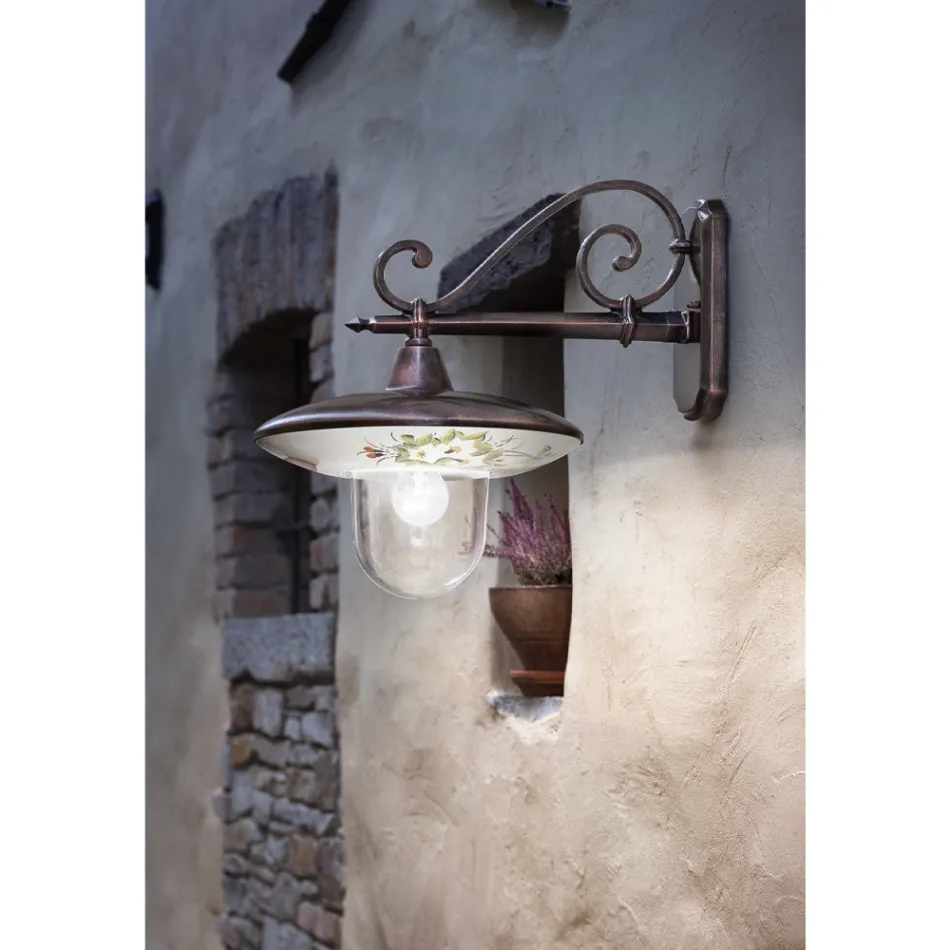 Garden Wall Lamp in Black Aluminum Hand Painted Flowers - Latin Viadurini