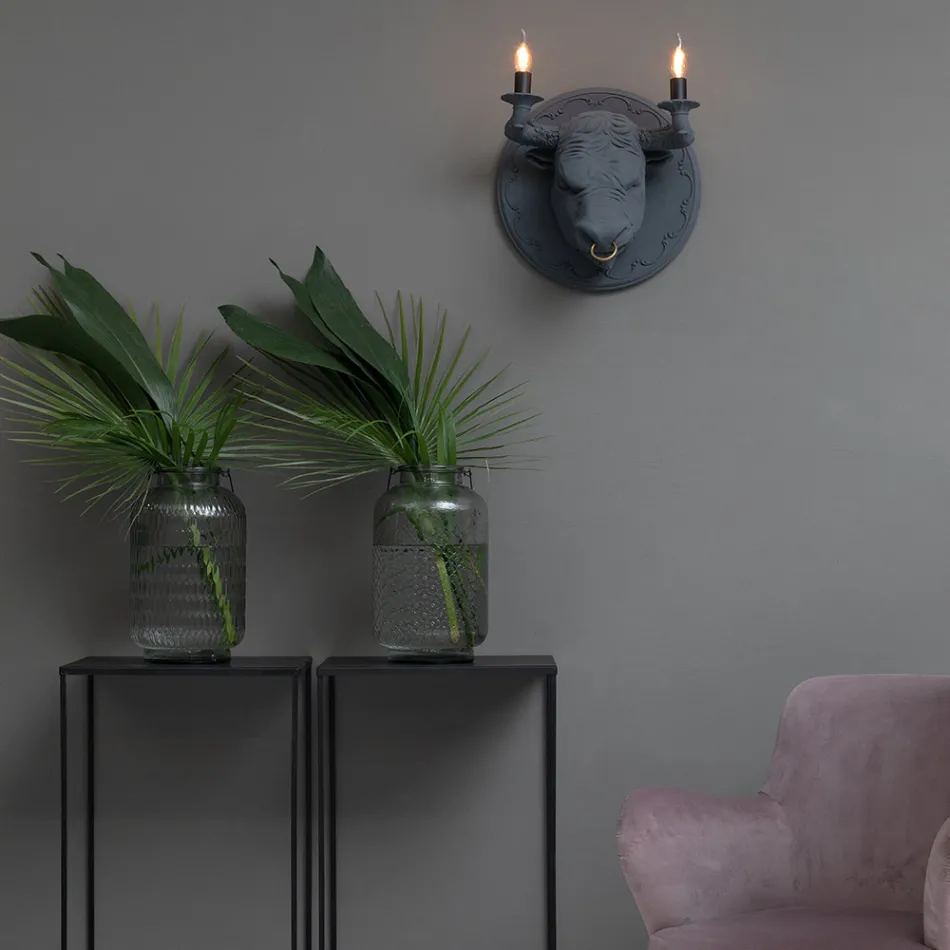 Wall Lamp with 2 Lights in Ceramic Design in the Shape of a Bull - Marrena Viadurini