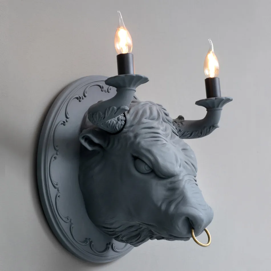 Wall Lamp with 2 Lights in Ceramic Design in the Shape of a Bull - Marrena Viadurini