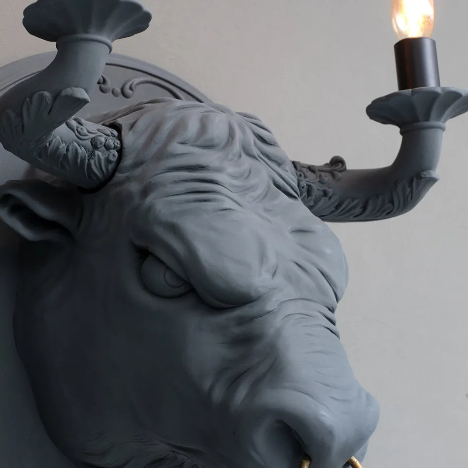 Wall Lamp with 2 Lights in Ceramic Design in the Shape of a Bull - Marrena Viadurini