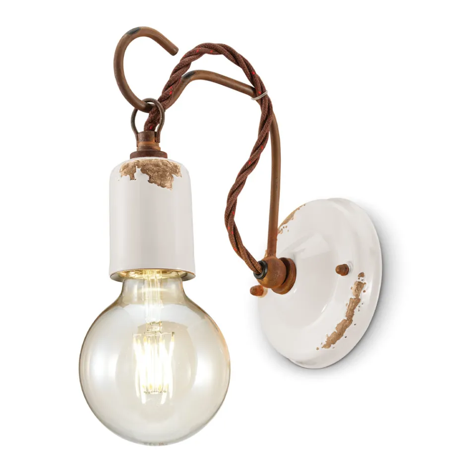 Industrial Artisan Wall Lamp in Iron and Ceramic - Vintage Viadurini