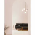 5 Lights Suspension Lamp in Natural Brass and Glass - Molecola by Il Fanale Viadurini