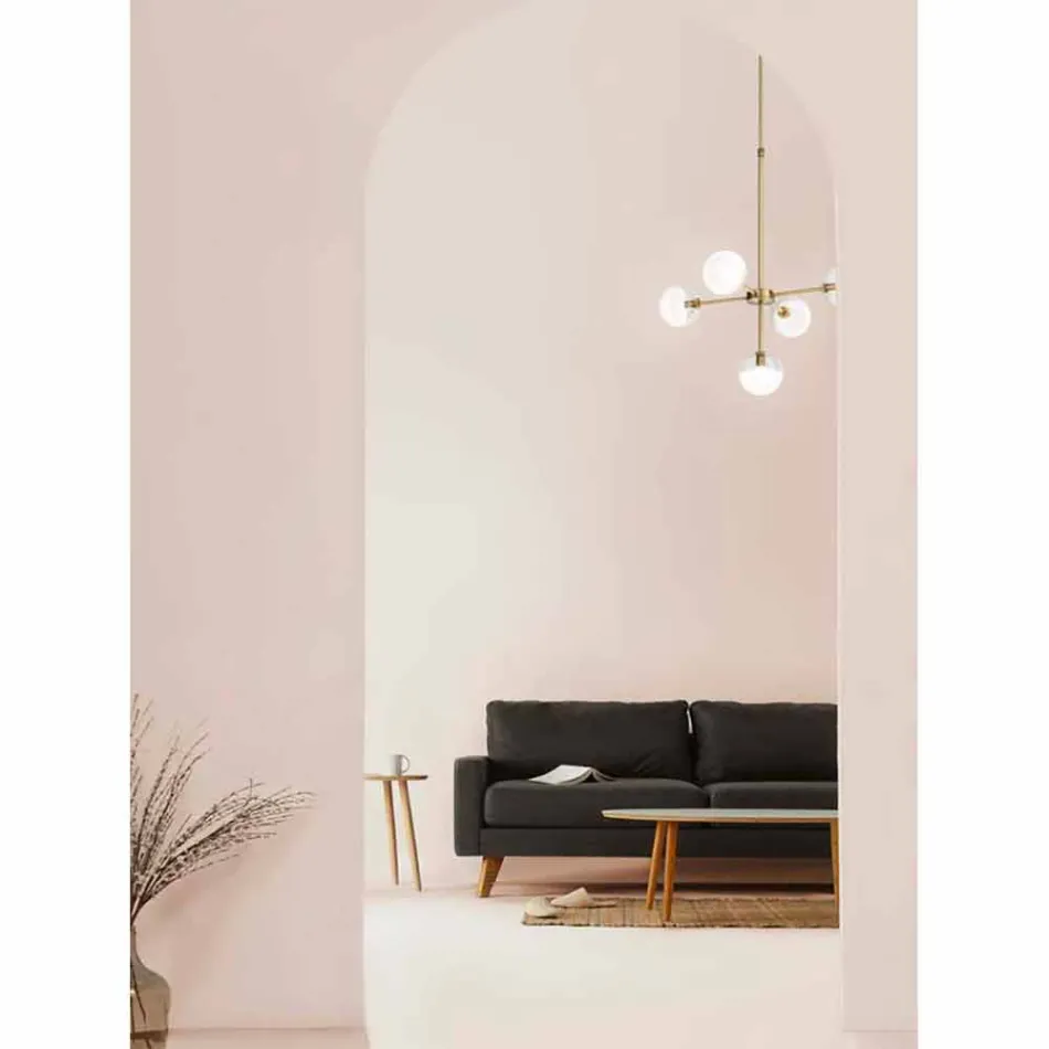 5 Lights Suspension Lamp in Natural Brass and Glass - Molecola by Il Fanale Viadurini