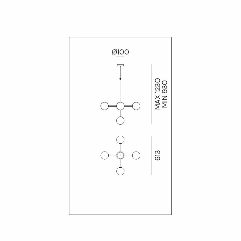 5 Lights Suspension Lamp in Natural Brass and Glass - Molecola by Il Fanale Viadurini