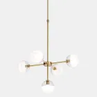 5 Lights Suspension Lamp in Natural Brass and Glass - Molecola by Il Fanale Viadurini
