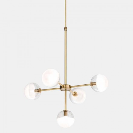 5 Lights Suspension Lamp in Natural Brass and Glass - Molecola by Il Fanale Viadurini