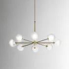 Suspension Lamp 8 Lights in Natural Brass and Glass - Molecola by Il Fanale Viadurini