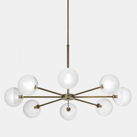Suspension Lamp 8 Lights in Natural Brass and Glass - Molecola by Il Fanale Viadurini