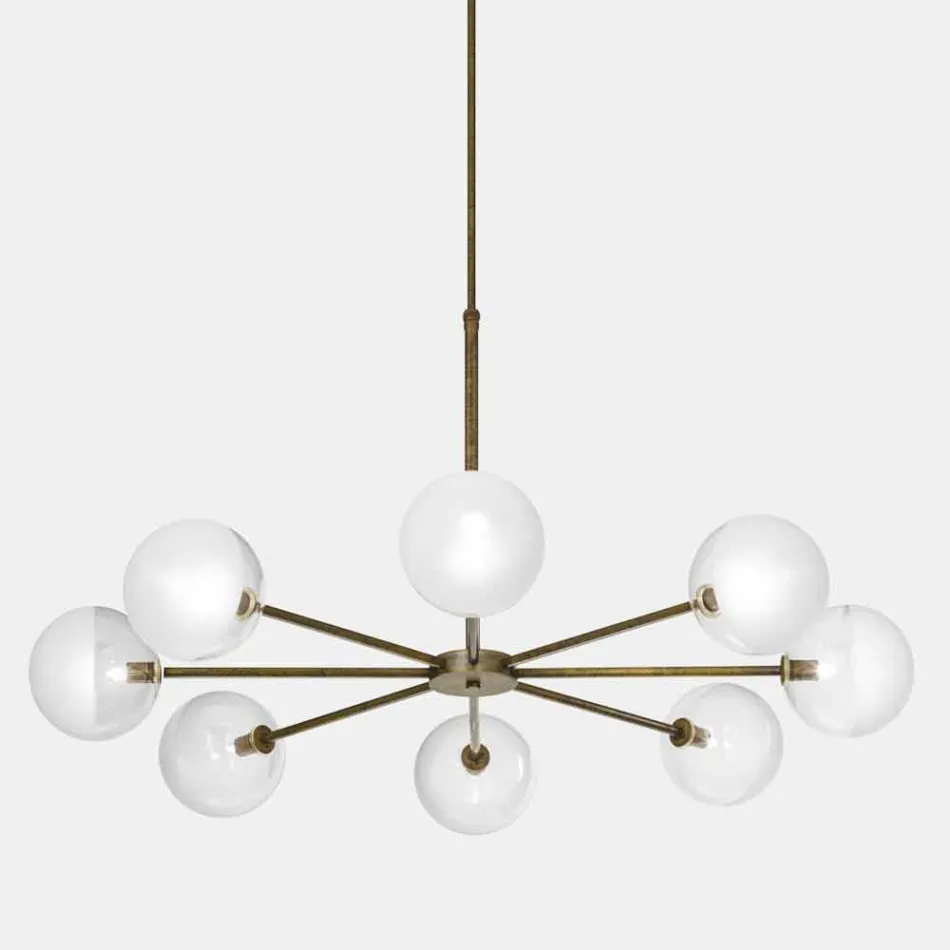 Suspension Lamp 8 Lights in Natural Brass and Glass - Molecola by Il Fanale Viadurini