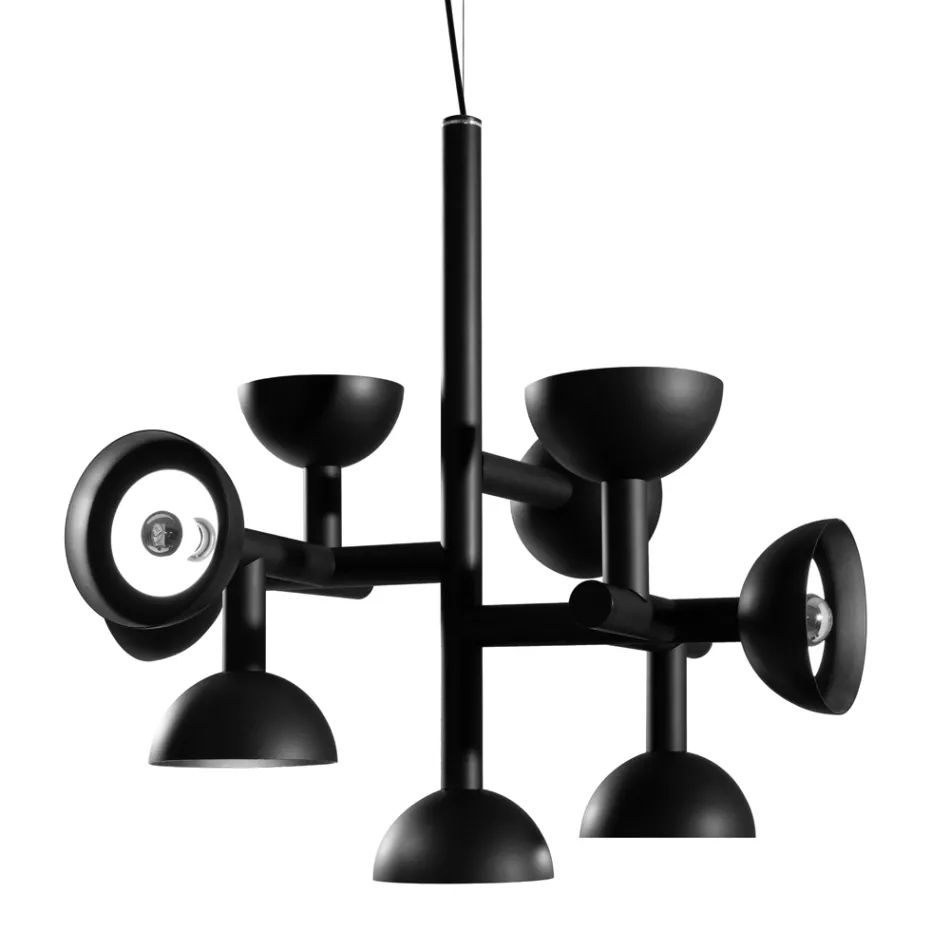 Suspension Lamp 9 Lights Design in White or Black Aluminum - Celio Viadurini
