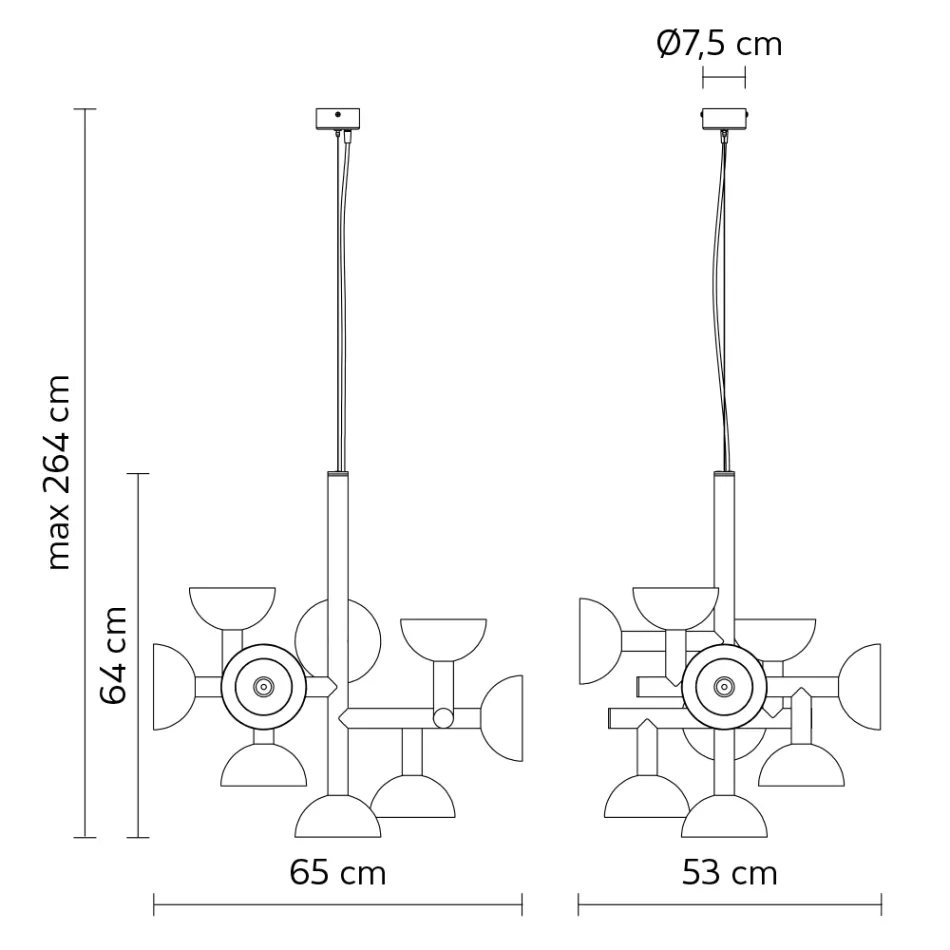 Suspension Lamp 9 Lights Design in White or Black Aluminum - Celio Viadurini