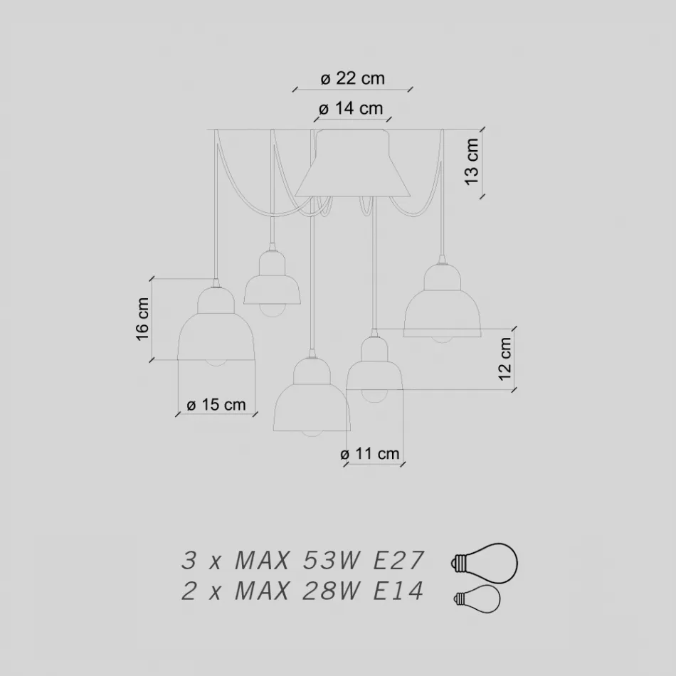 Pendant Lamp with 5 Colored Elements Made in Italy - Berimbau Viadurini