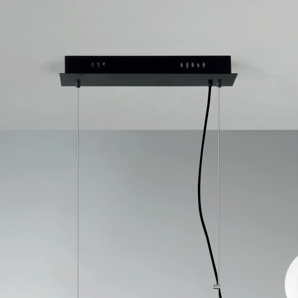 Suspension Lamp with 5 Lights in Metal and Modern Blown Glass - Birga Viadurini