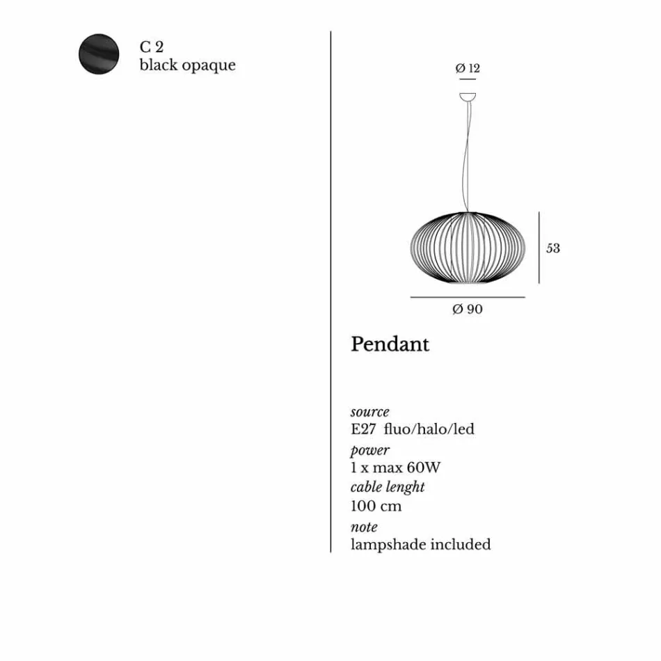 Suspension lamp painted steel, Ø90xh.53xl.cavo100cm, Gioia Viadurini