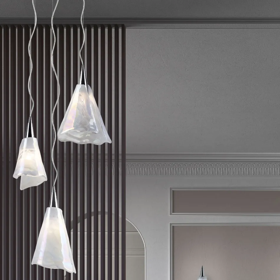 Handcrafted Venetian Blown Glass Suspension Lamp - Chrystal Viadurini