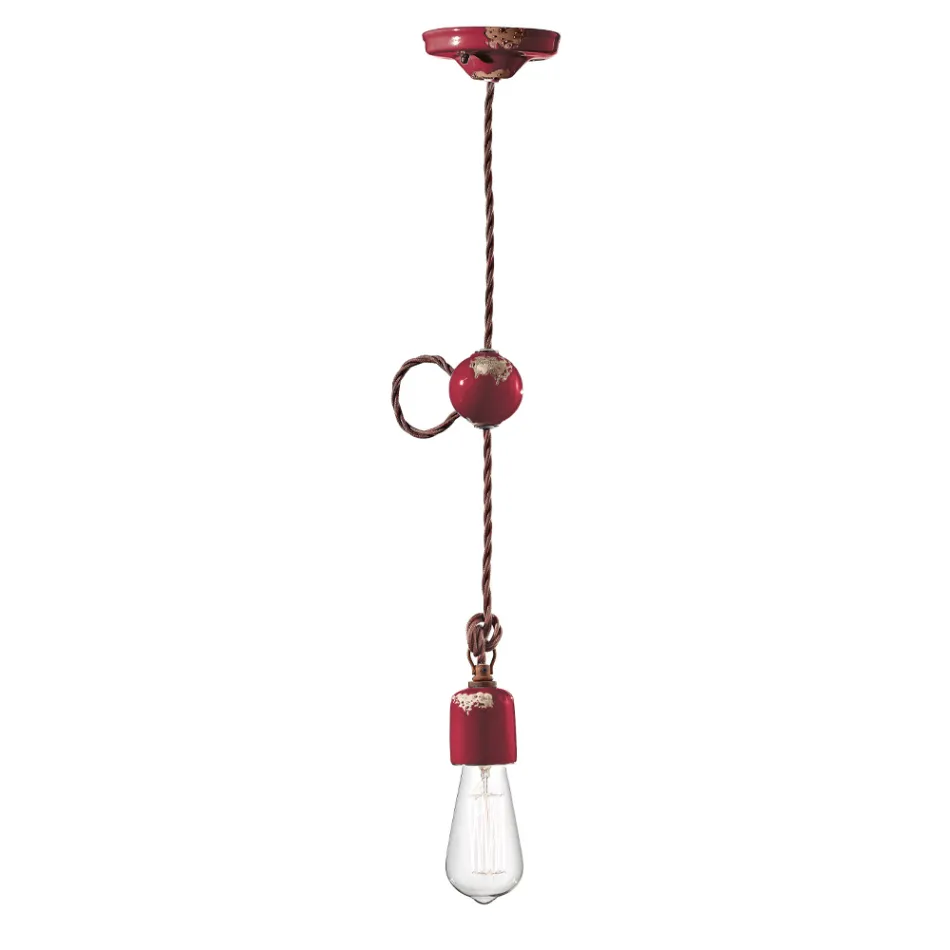 Industrial Artisan Suspension Lamp in Iron and Ceramic - Vintage Viadurini