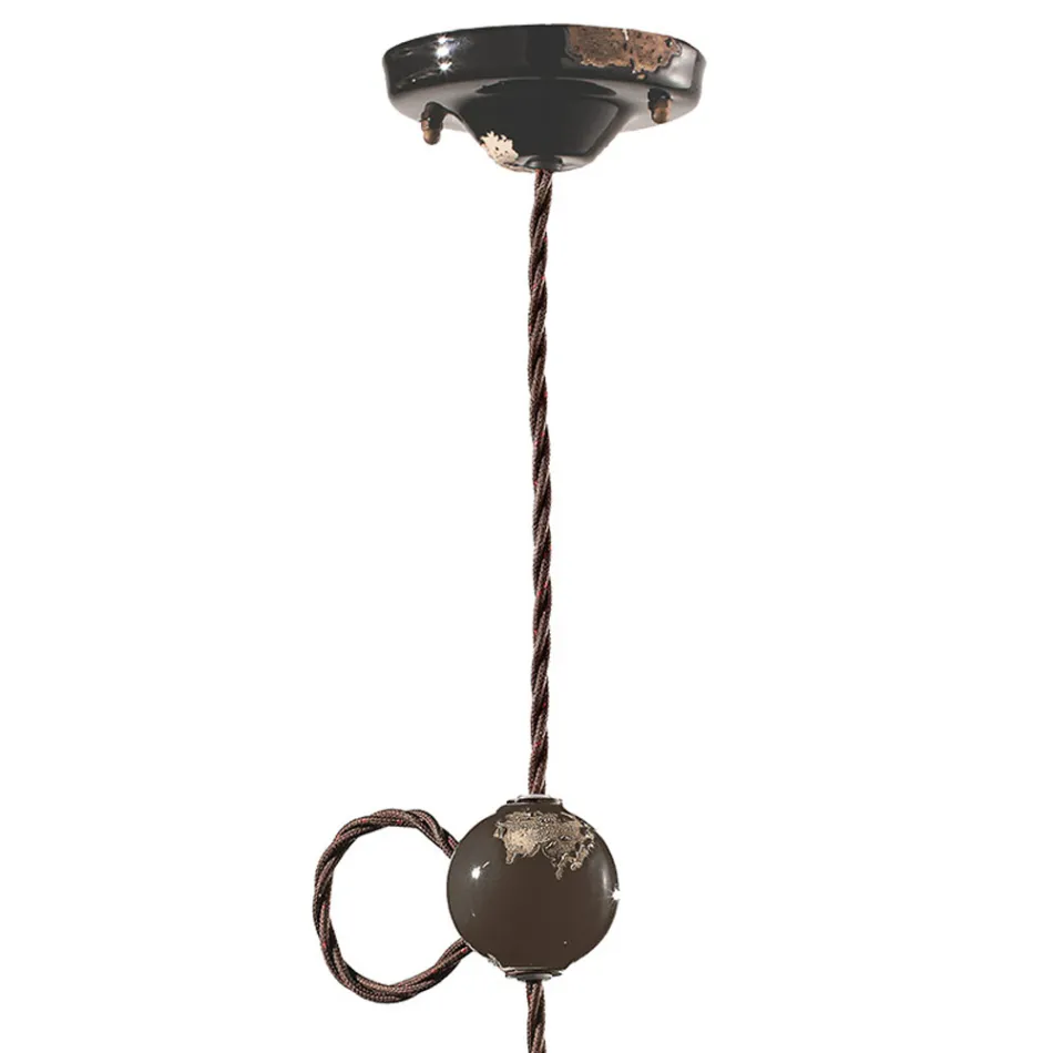 Industrial Artisan Suspension Lamp in Iron and Ceramic - Vintage Viadurini