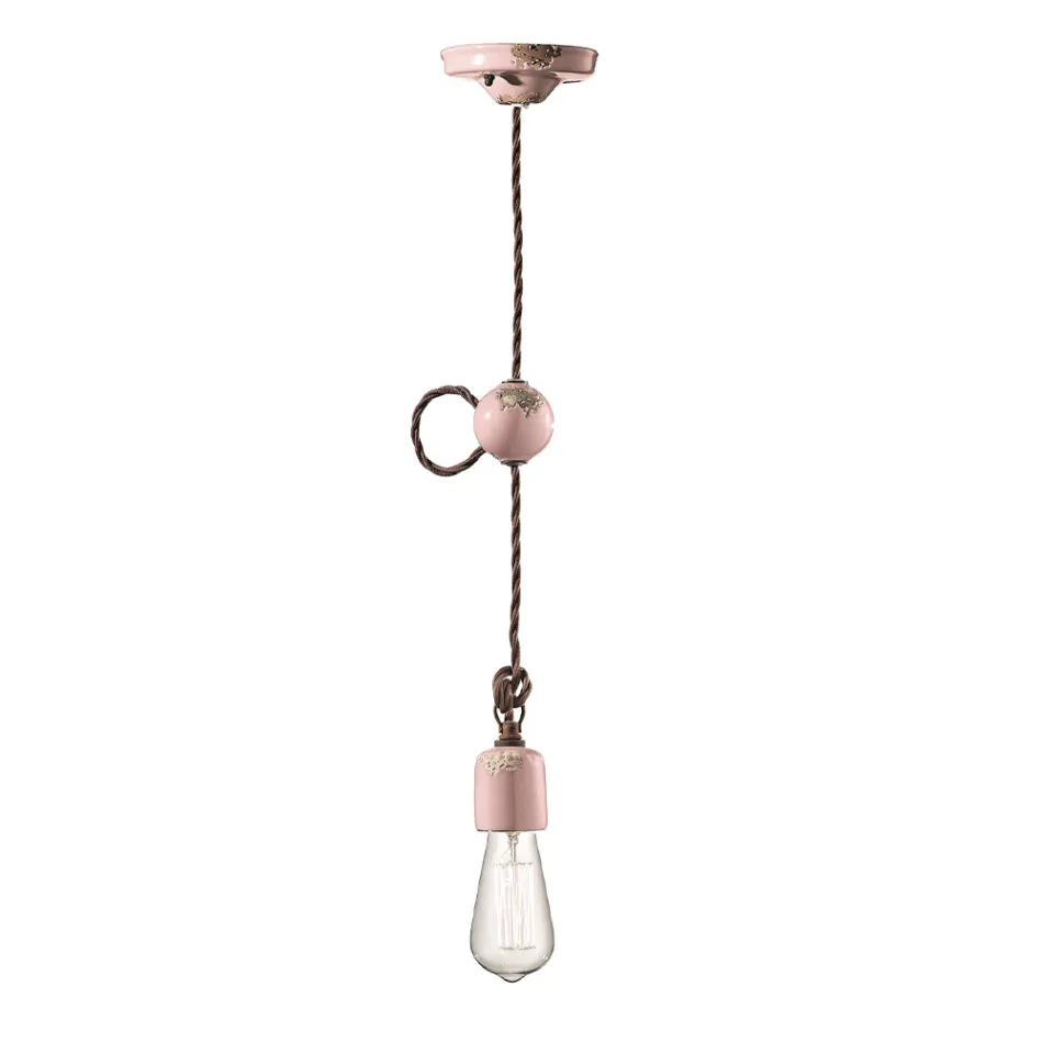 Industrial Artisan Suspension Lamp in Iron and Ceramic - Vintage Viadurini