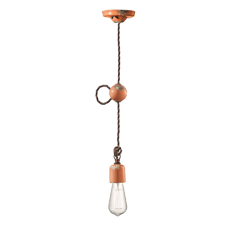 Industrial Artisan Suspension Lamp in Iron and Ceramic - Vintage Viadurini