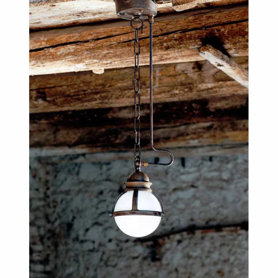 Pendant lamp Waterproofing brass and white glass Viadurini