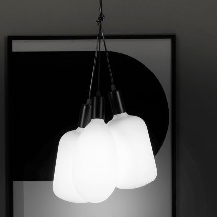 Suspension Lamp with 3 Lights in Metal and Ceramic Glass Made in Italy - Speak Viadurini