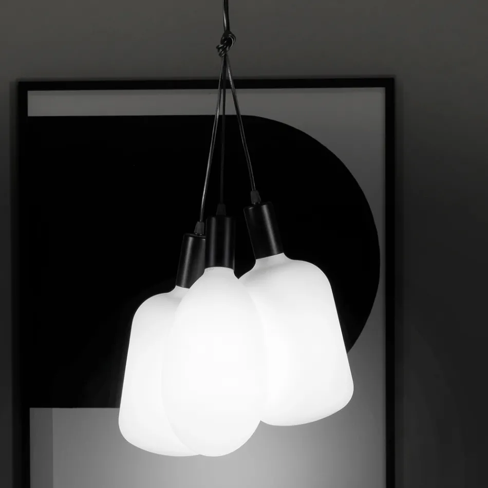 Suspension Lamp with 3 Lights in Metal and Ceramic Glass Made in Italy - Speak Viadurini