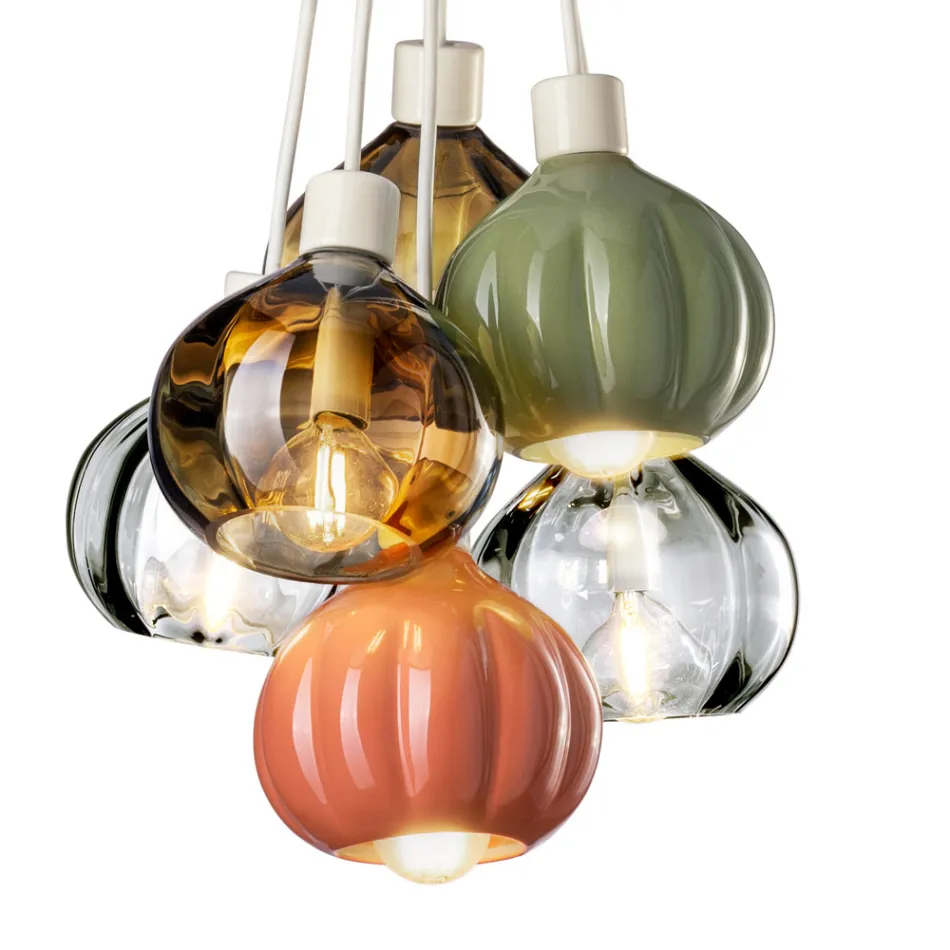Suspension Lamp with 6 Elements in Ceramic and Glass Made in Italy - Afoxe Viadurini