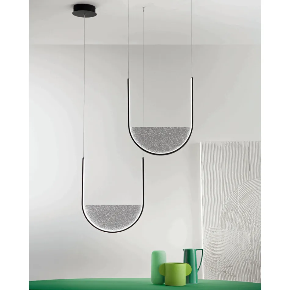 Suspension Lamp with Removable Insert in Granulated Glass - Catalpa Viadurini