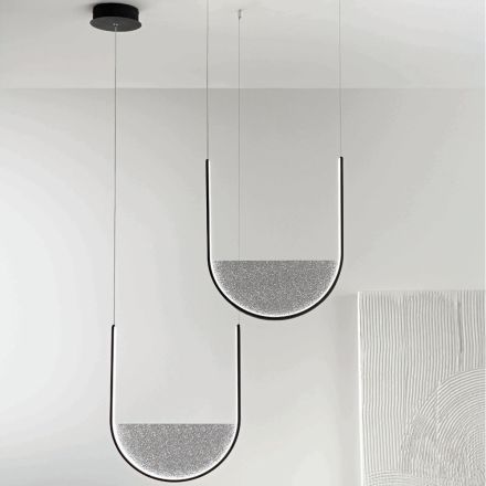 Suspension Lamp with Removable Insert in Granulated Glass - Catalpa Viadurini