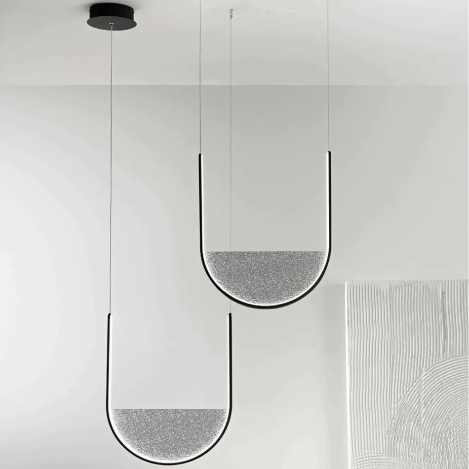 Suspension Lamp with Removable Insert in Granulated Glass - Catalpa Viadurini