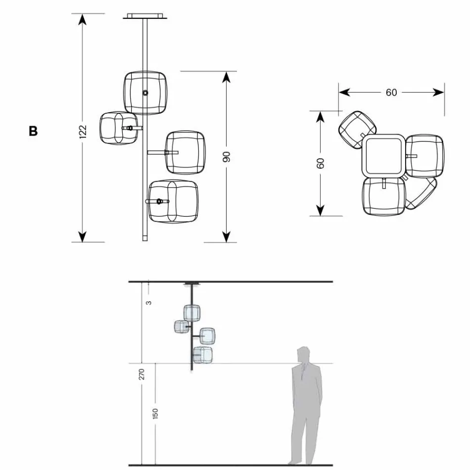 Suspension Lamp with Shiny Metal Structure Made in Italy - Donatina Viadurini