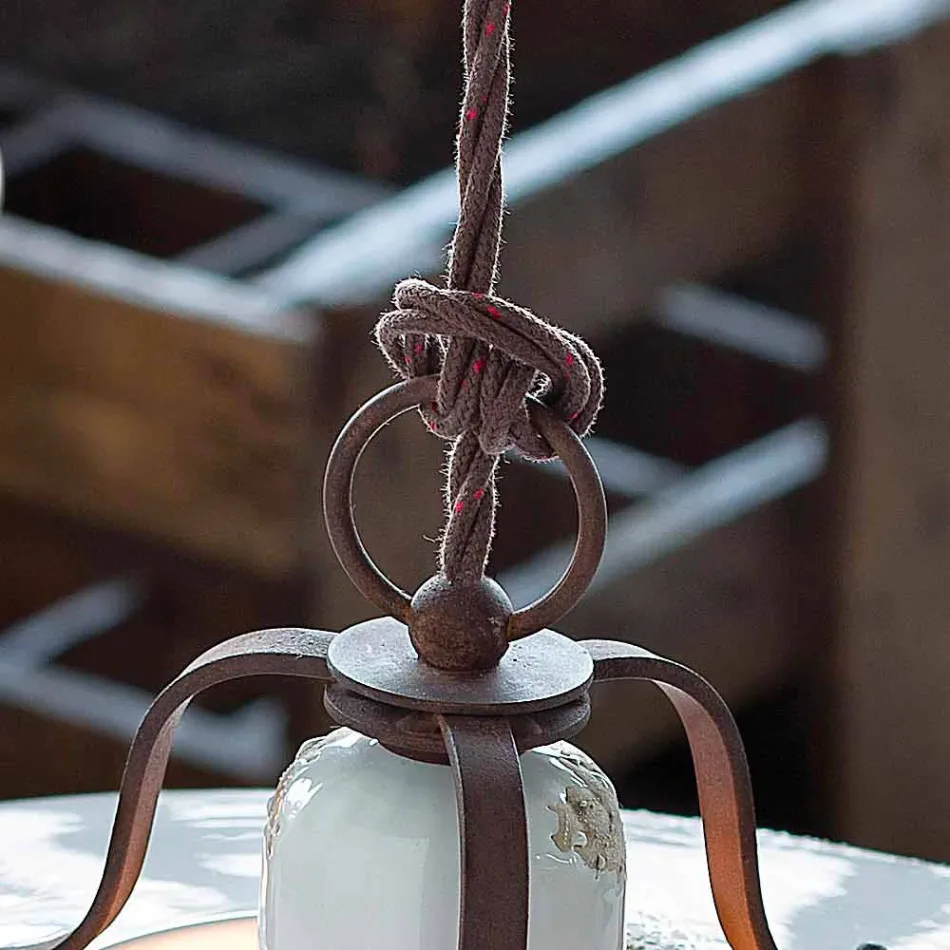 Lamp country suspension of ceramic and metal Sara Ferroluce Viadurini