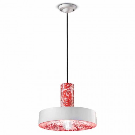 Retro Style Suspension Lamp in Colored Ceramic - Ferroluce Pi Viadurini
