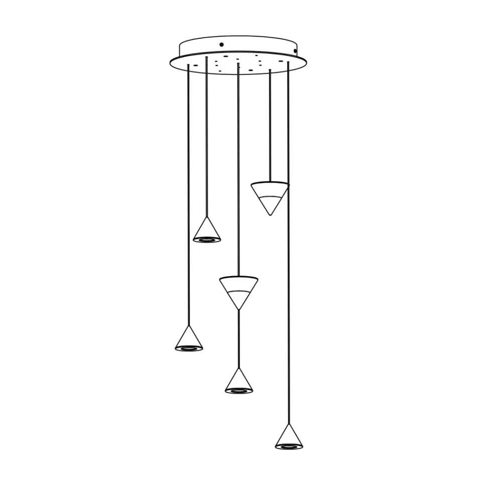 Design Suspension Lamp 5 or 7 Lights Black Aluminum Wire - Mercado Viadurini