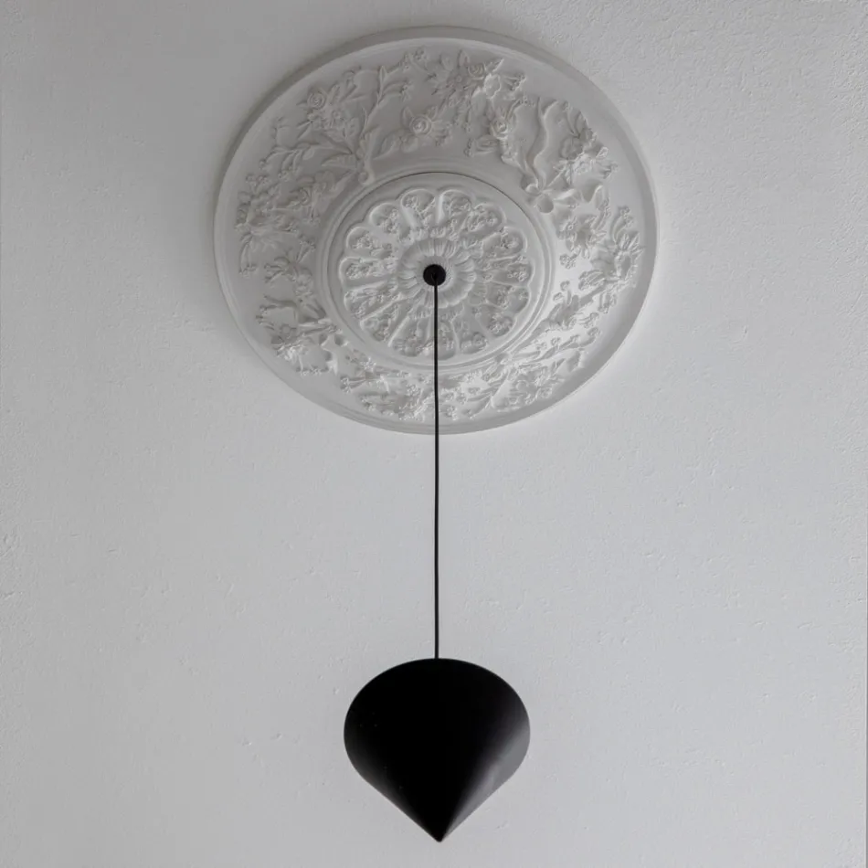 Suspension Lamp Design White Gypsum and Black Aluminum 1 Cone - Tesera Viadurini