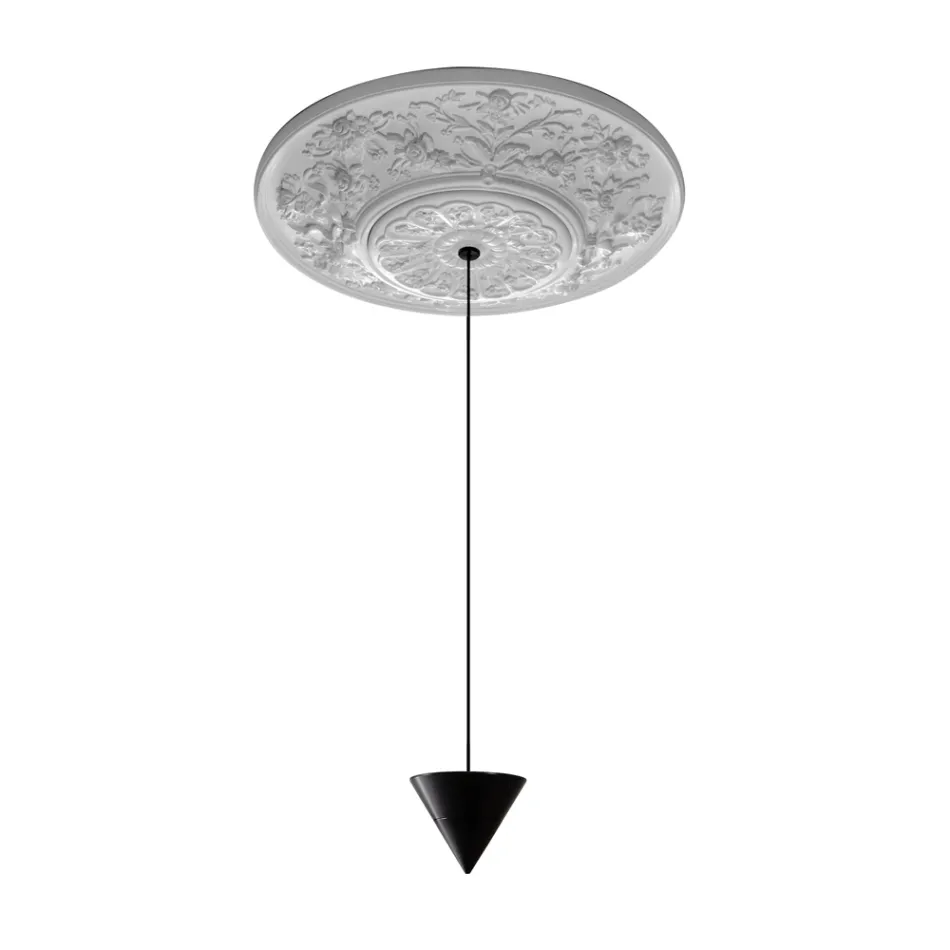 Suspension Lamp Design White Gypsum and Black Aluminum 1 Cone - Tesera Viadurini