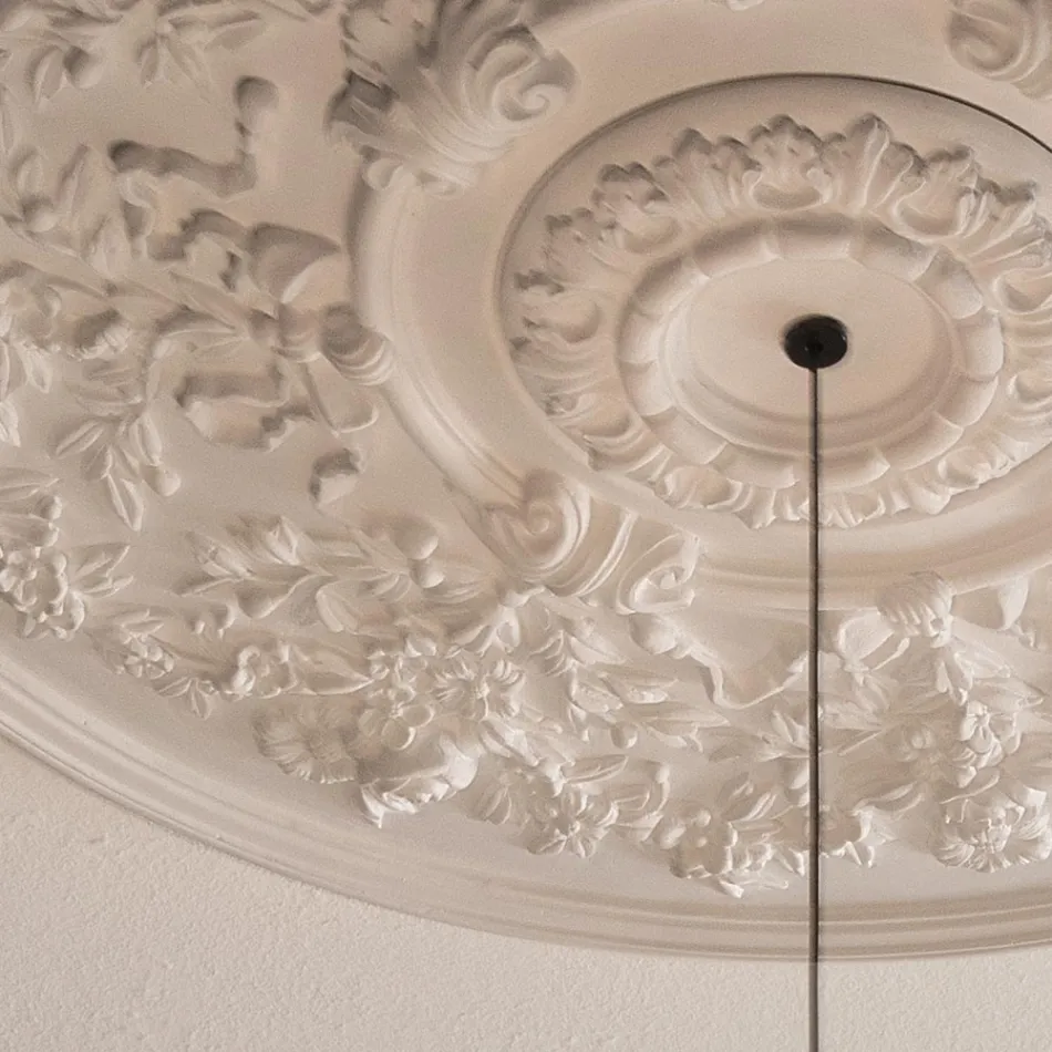 Suspension Lamp Design White Gypsum and Black Aluminum 1 Cone - Tesera Viadurini