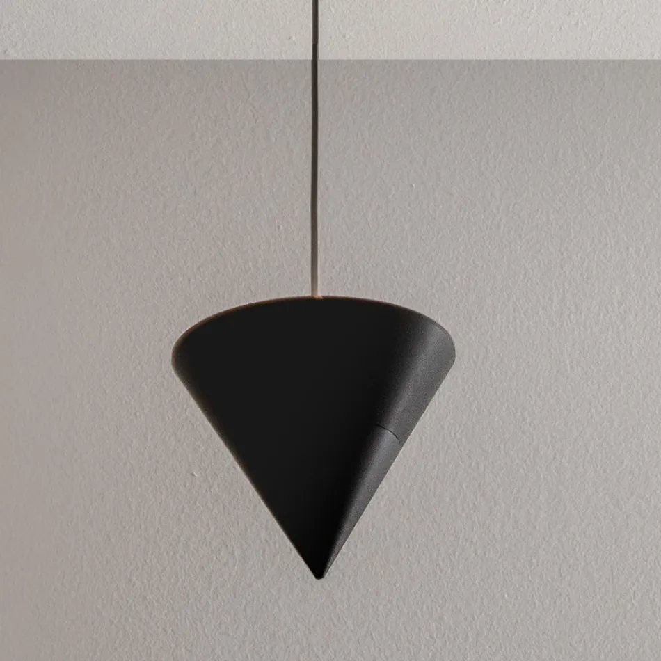 Suspension Lamp Design White Gypsum and Black Aluminum 1 Cone - Tesera Viadurini