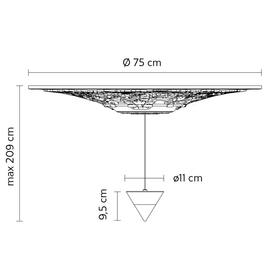 Suspension Lamp Design White Gypsum and Black Aluminum 1 Cone - Tesera Viadurini
