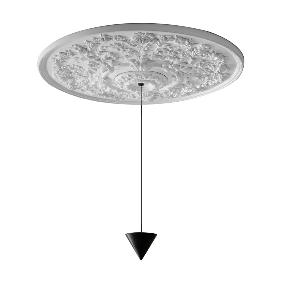 Suspension Lamp Design White Gypsum and Black Aluminum 1 Cone - Tesera Viadurini