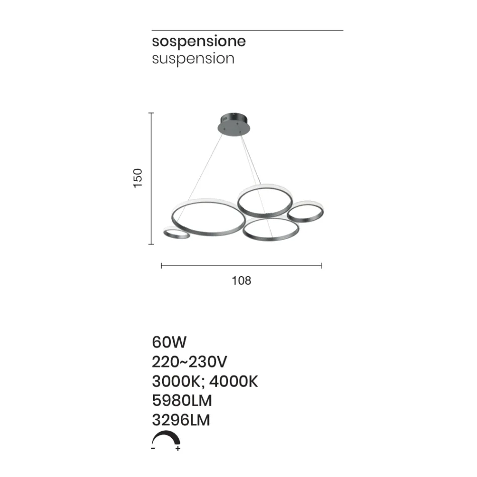 Design Suspension Lamp for Living Room in Silver or Gold Metal - Olimpo Viadurini